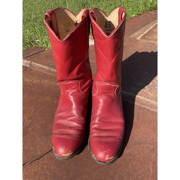 Justin Womens Cowboy Boots 5.5C Red Classic Roper Cowgirl Western Broke In - Picture 2 of 9